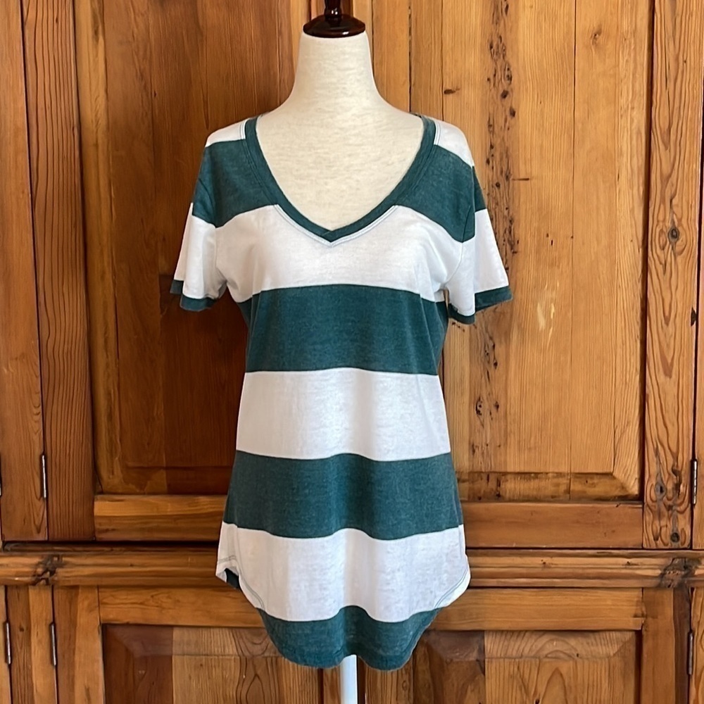 Z Supply Green & White Striped Short Sleeve Cotton Blend T Shirt Sz. S